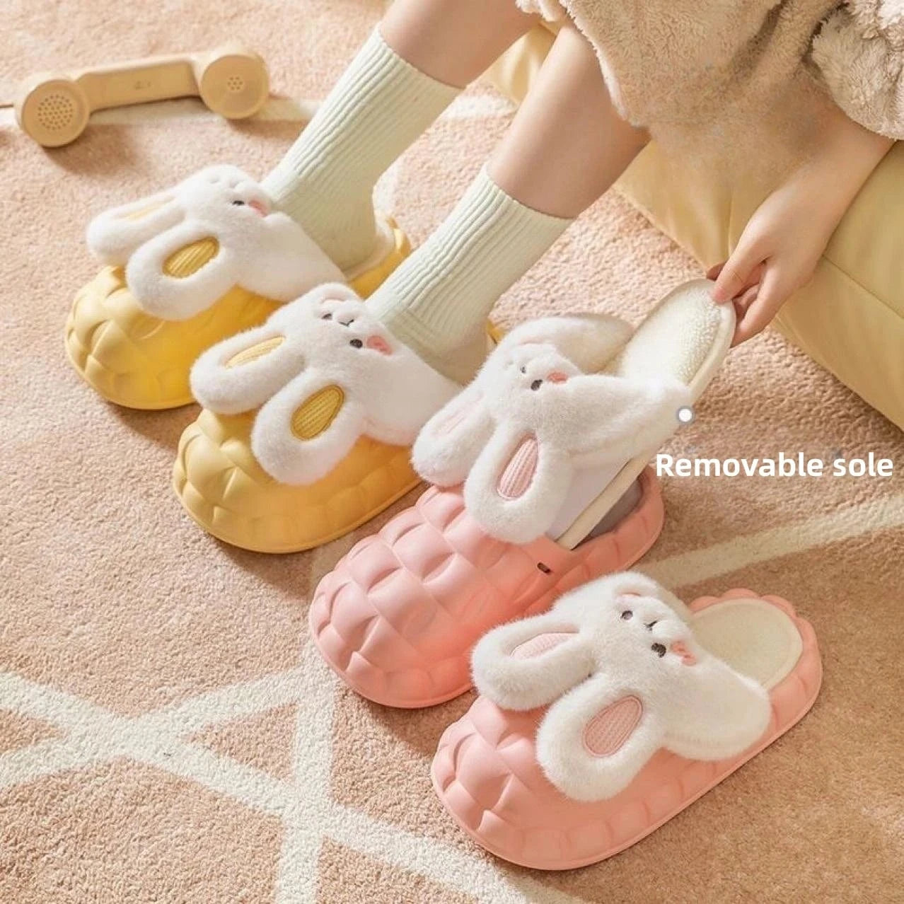 Wholesale Women Anti Slippery Slippers for Winter Cotton Kawaii Rabbit Slippers New Thick Bottom Detachable Slippers