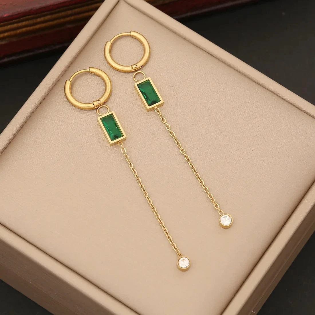 Wholesale Women Emerald Zircon Heart Four Leaf Clover Necklace Bracelet Earrings New 18k Gold Plated Stainless Steel Jewelry Set