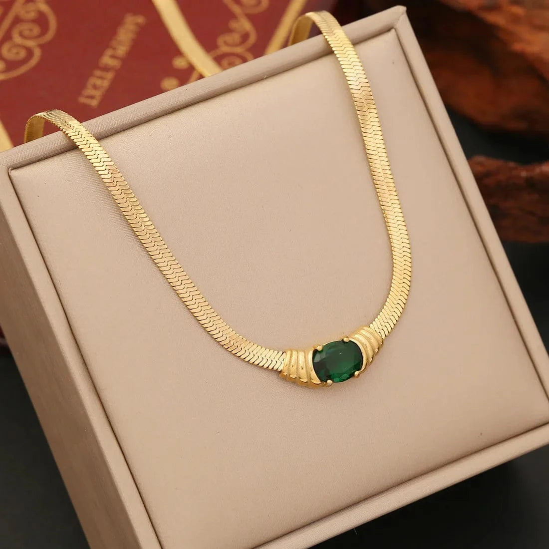 Wholesale Women Emerald Zircon Heart Four Leaf Clover Necklace Bracelet Earrings New 18k Gold Plated Stainless Steel Jewelry Set