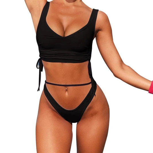 Wholesale Women'S Sexy Swimwear Solid Color Open Back Bikini Swimsuit Sexy Women Swimwear Custom LOGO and Styles
