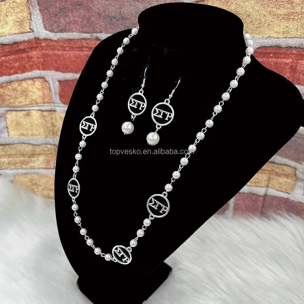 Wholesale Women Set Jewelry Greek Sorority Europe and America Hot Selling SGR Letter Pearl Necklace Earring