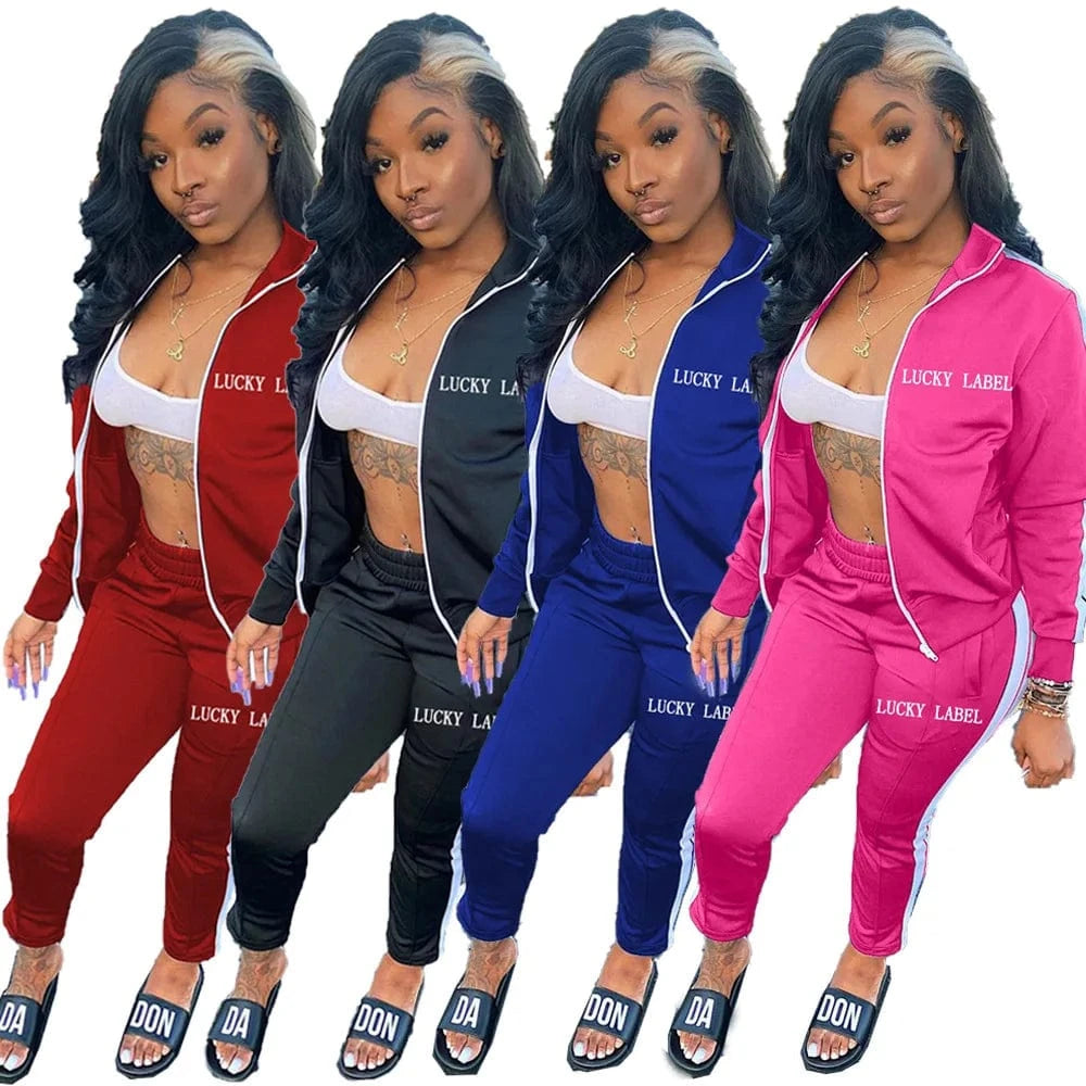 Wholesale womens tracksuit 2 piece pants set long sleeve lucky label two piece set women clothing 2024
