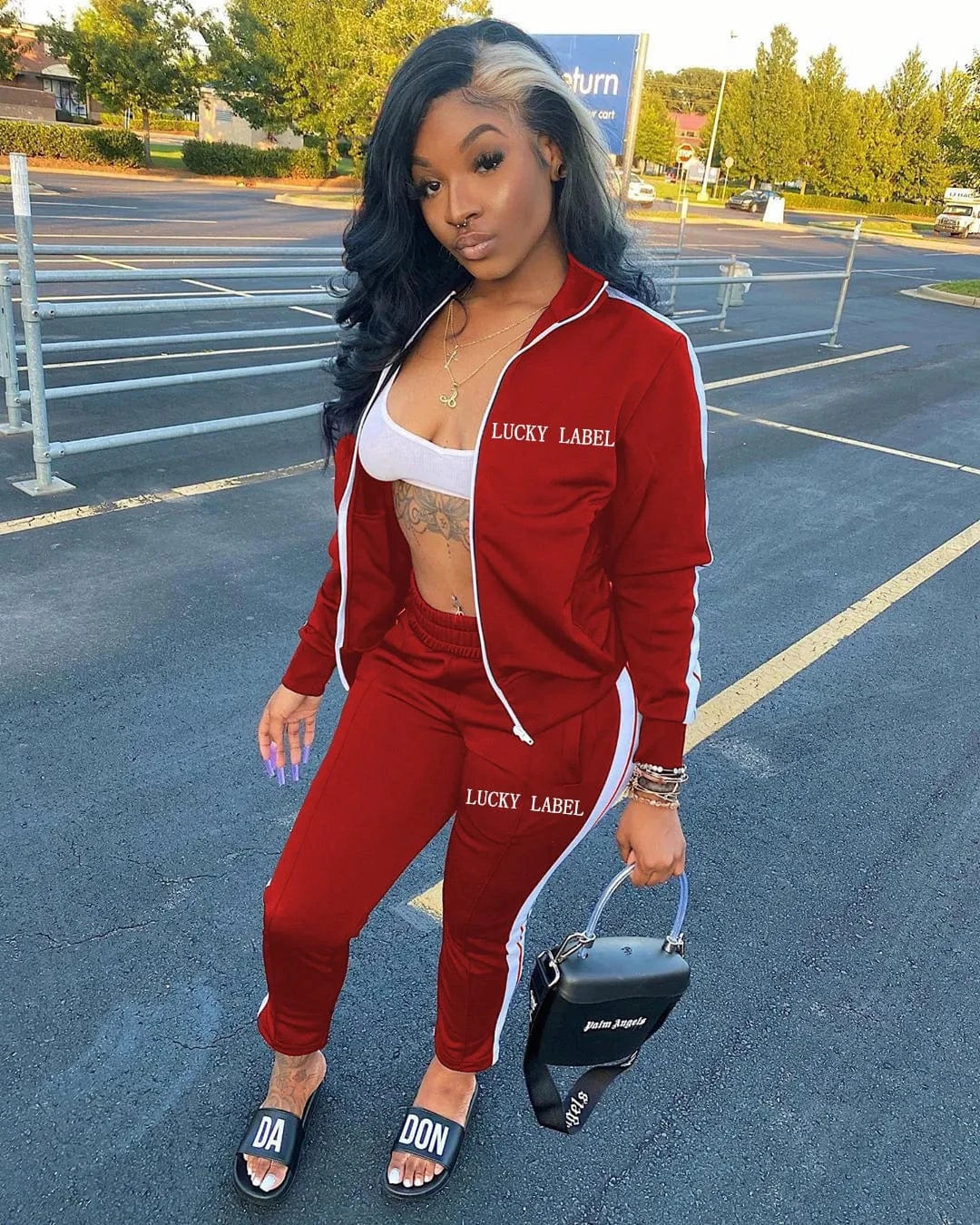 Wholesale womens tracksuit 2 piece pants set long sleeve lucky label two piece set women clothing 2024