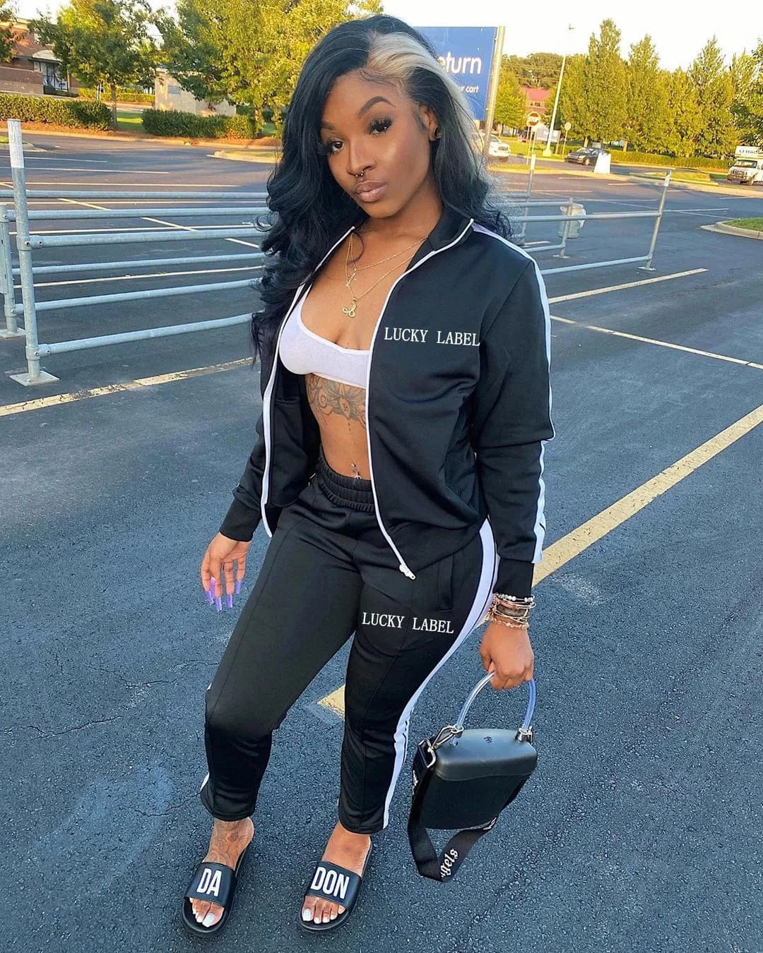 Wholesale womens tracksuit 2 piece pants set long sleeve lucky label two piece set women clothing 2024