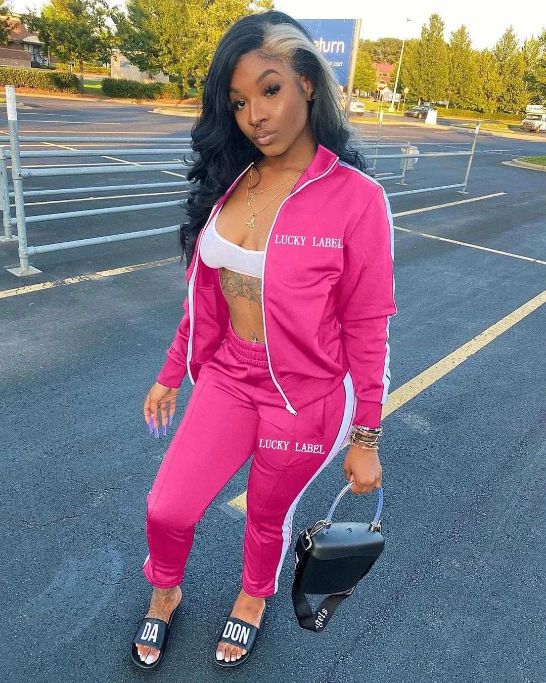 Wholesale womens tracksuit 2 piece pants set long sleeve lucky label two piece set women clothing 2024
