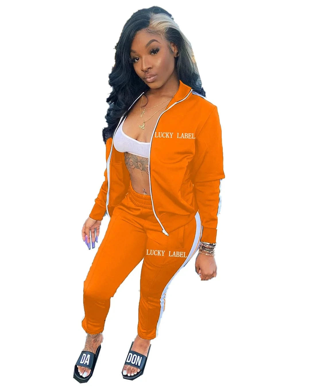 Wholesale womens tracksuit 2 piece pants set long sleeve lucky label two piece set women clothing 2024