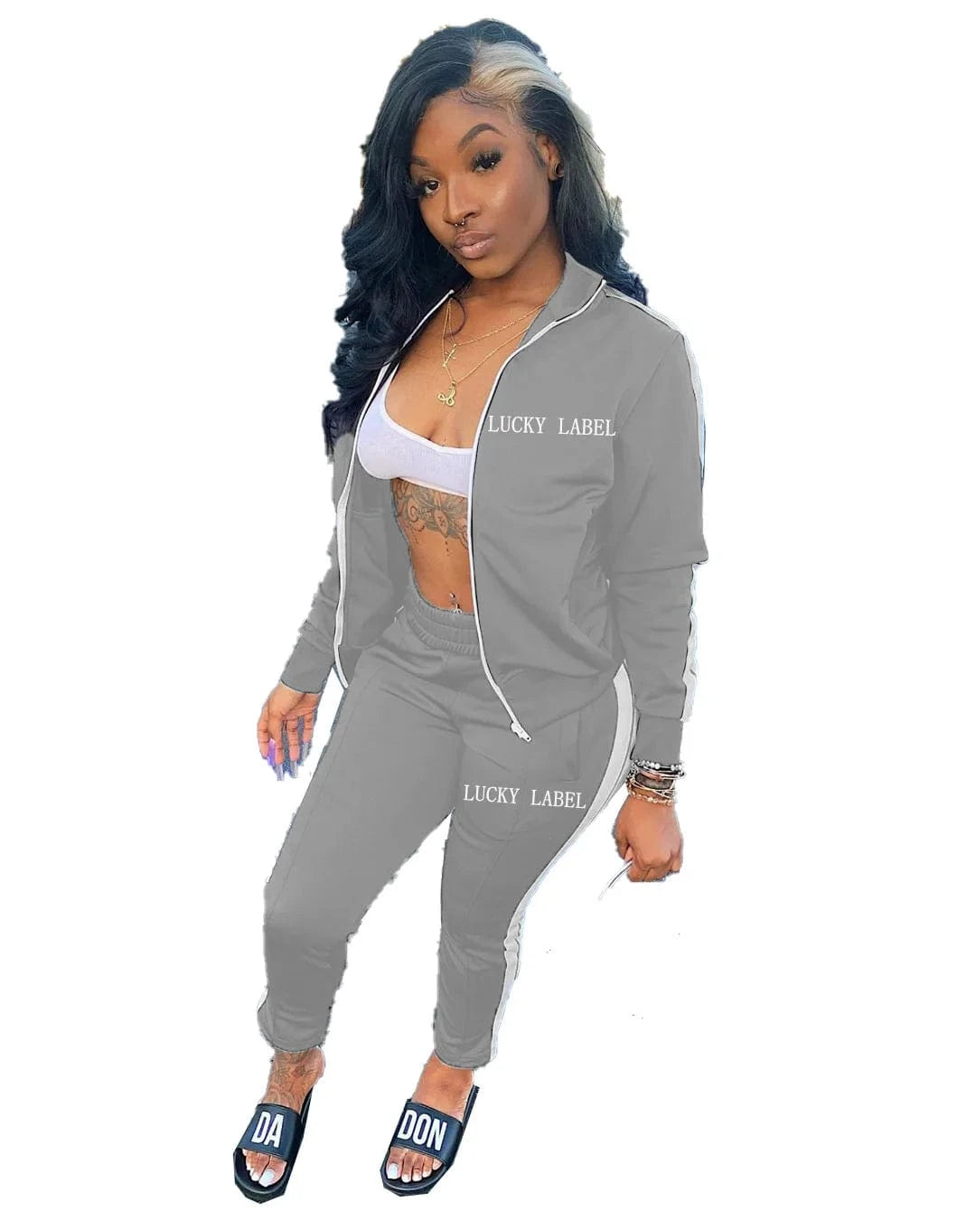 Wholesale womens tracksuit 2 piece pants set long sleeve lucky label two piece set women clothing 2024