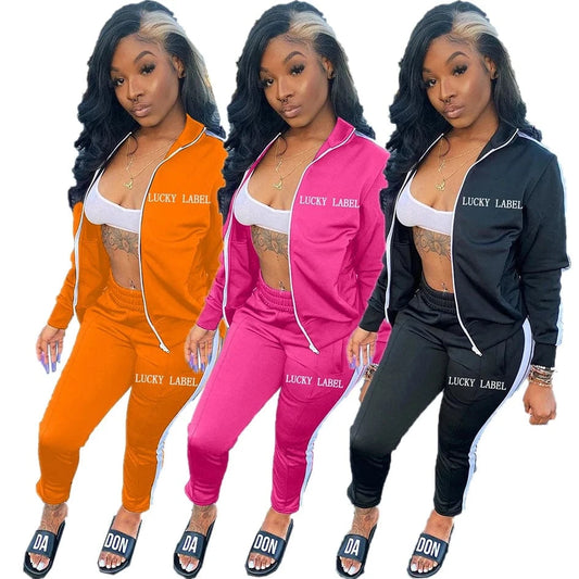 Wholesale womens tracksuit 2 piece pants set long sleeve lucky label two piece set women clothing 2024