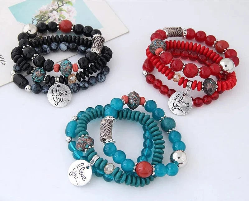 Wholesale Yoga Natural Stone Bead Wish  Bracelet  Folk-Custom Bohemia Multi-layer Charm Bracelets Set Jewelry For Women