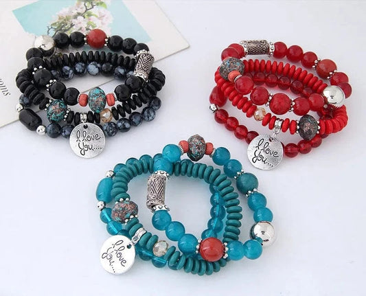 Wholesale Yoga Natural Stone Bead Wish  Bracelet  Folk-Custom Bohemia Multi-layer Charm Bracelets Set Jewelry For Women