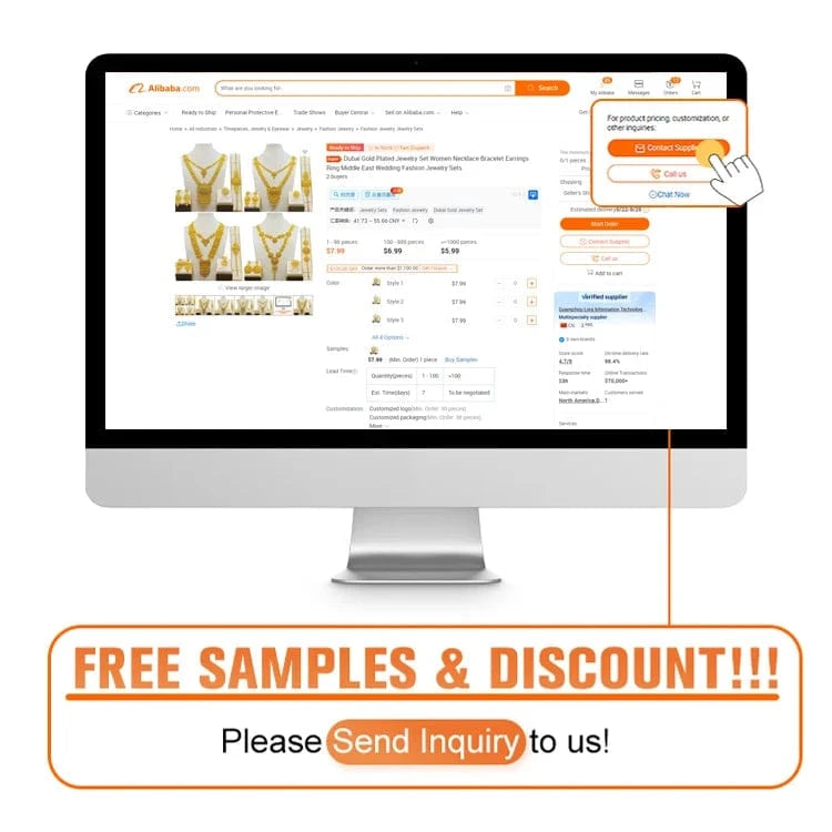 Wholesale14K Gold Indian Jewelry Set Lady Bridal Wedding Fashion Jewelry Necklaces Ring Bracelet Earrings