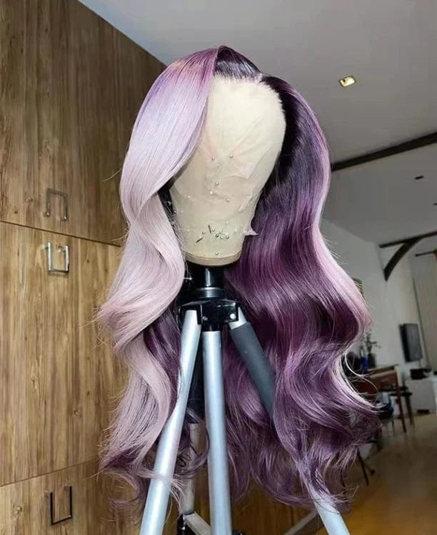 Wig 10 / 16 Inches Women Wig Ombre Baby Pink Color Remy Human Hair 150% Density Transparent HD Lace Front Wigs With Dark Root