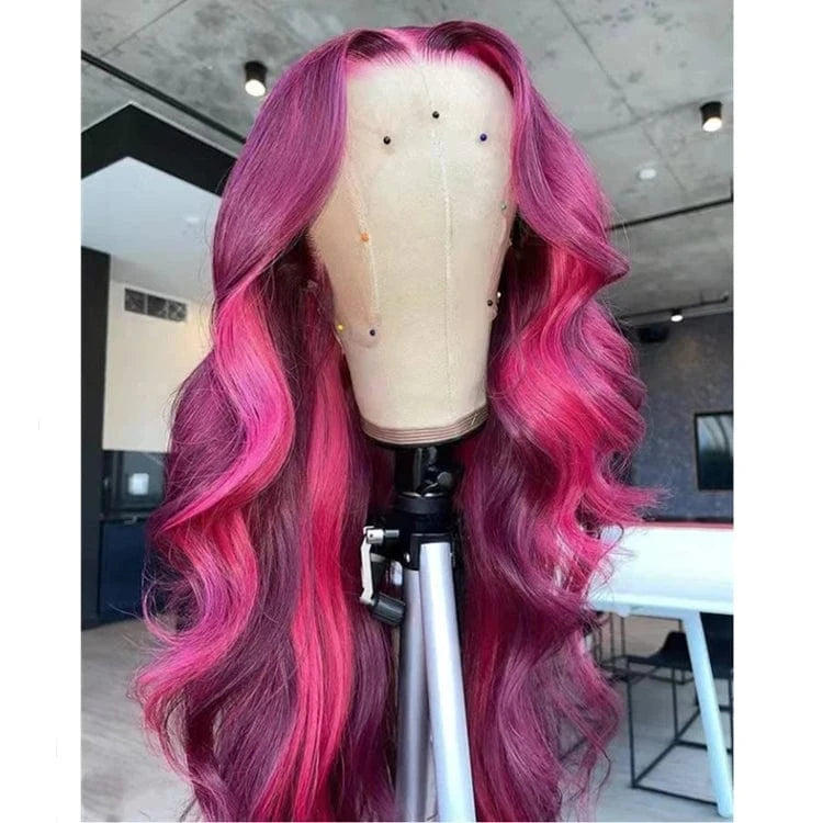 Wig 11 / 16 Inches Women Wig Ombre Baby Pink Color Remy Human Hair 150% Density Transparent HD Lace Front Wigs With Dark Root