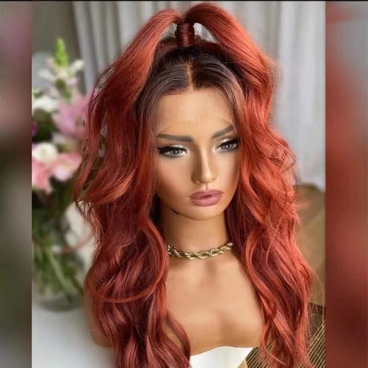 Wig 12 / 16 Inches Women Wig Ombre Baby Pink Color Remy Human Hair 150% Density Transparent HD Lace Front Wigs With Dark Root