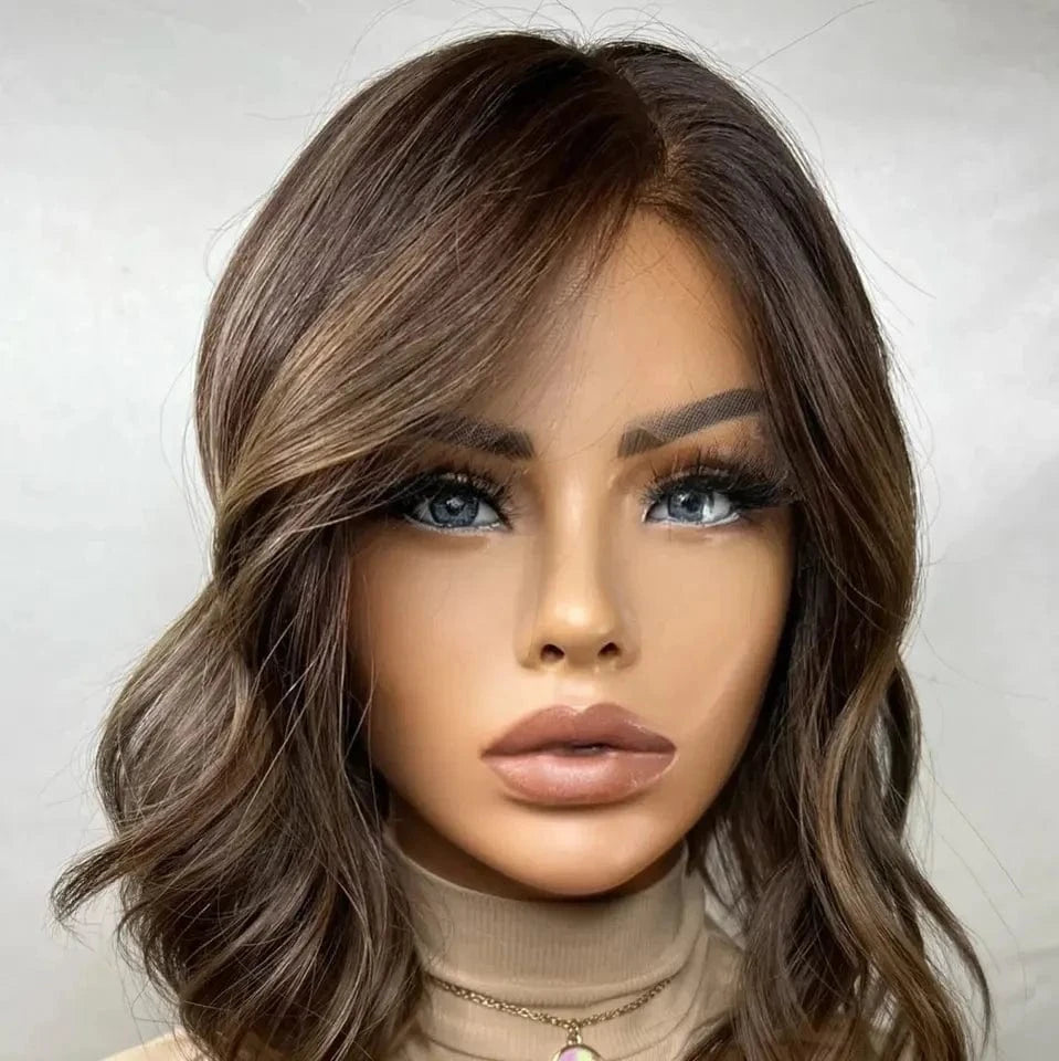 Wig 3 / 12 Inches Custom Baby Blonde Highlight Color Short Bob Cut Wig Salon Quality Virgin European Cuticle Human Hair Lace Top Jewish Wigs