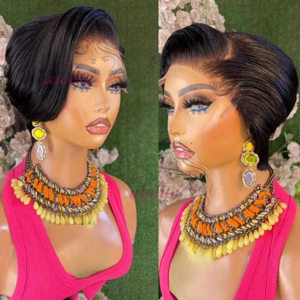 Wig + Full Lace + Short Pixie Cut With Bangs Shaved Sides - SN Wigs & More
