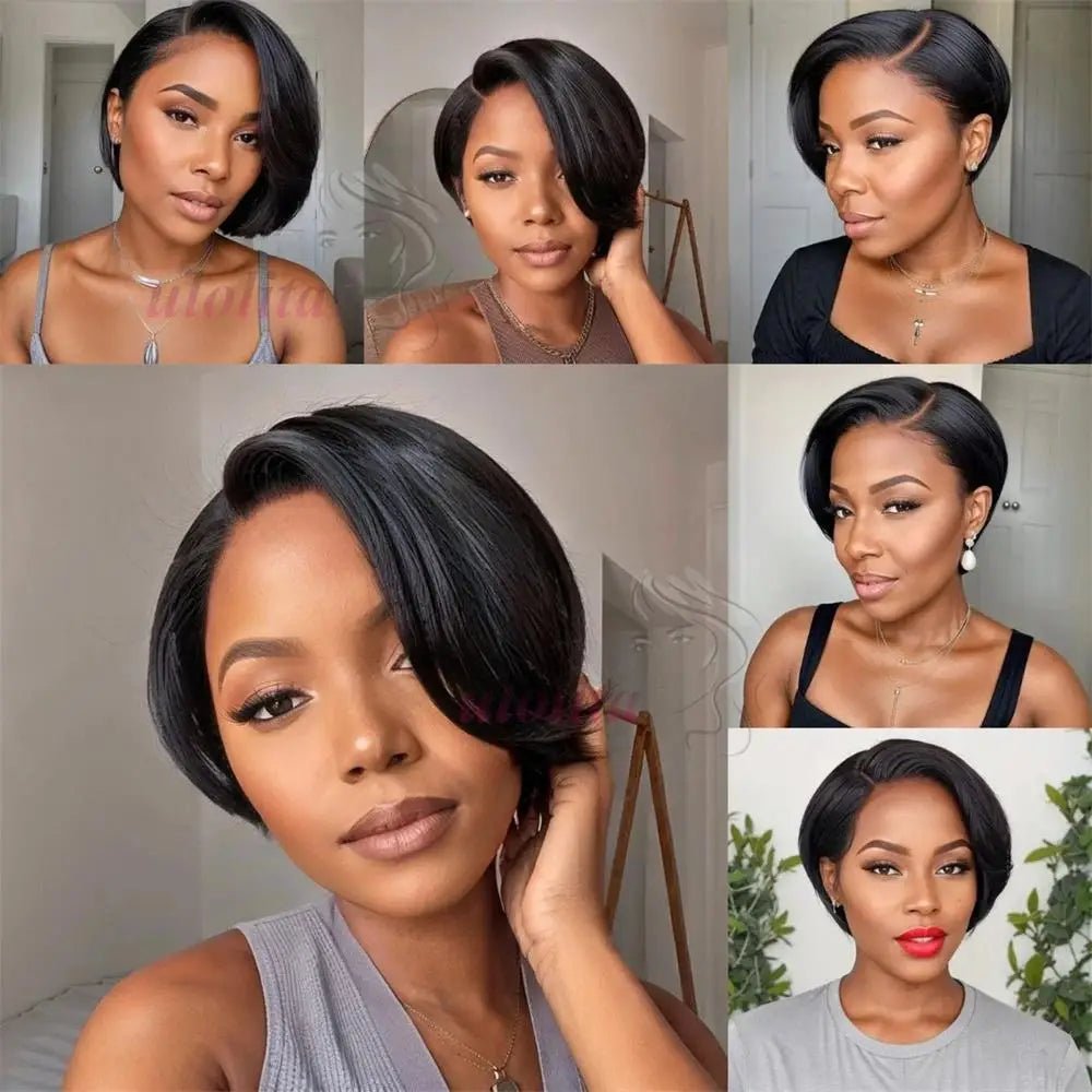 Wig + Full Lace + Short Pixie Cut With Bangs Shaved Sides - SN Wigs & More