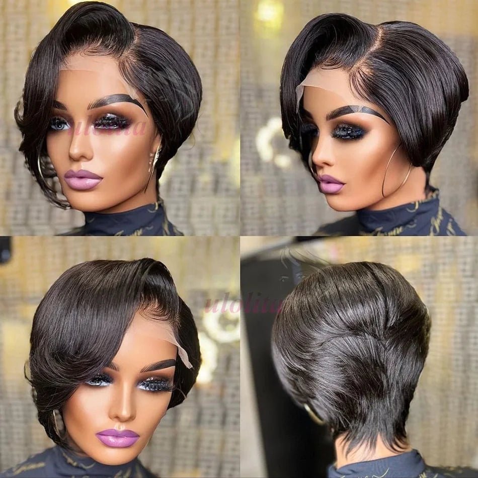 Wig + Full Lace + Short Pixie Cut With Bangs Shaved Sides - SN Wigs & More