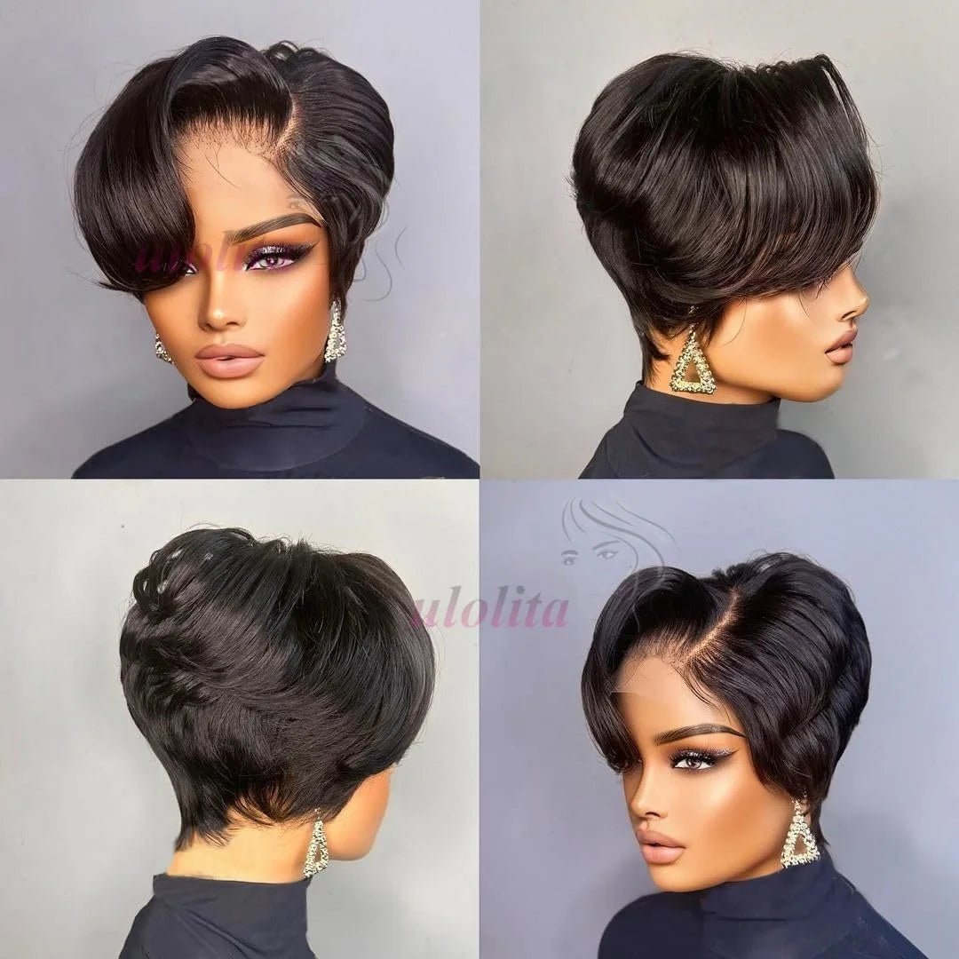 Wig + Full Lace + Short Pixie Cut With Bangs Shaved Sides - SN Wigs & More