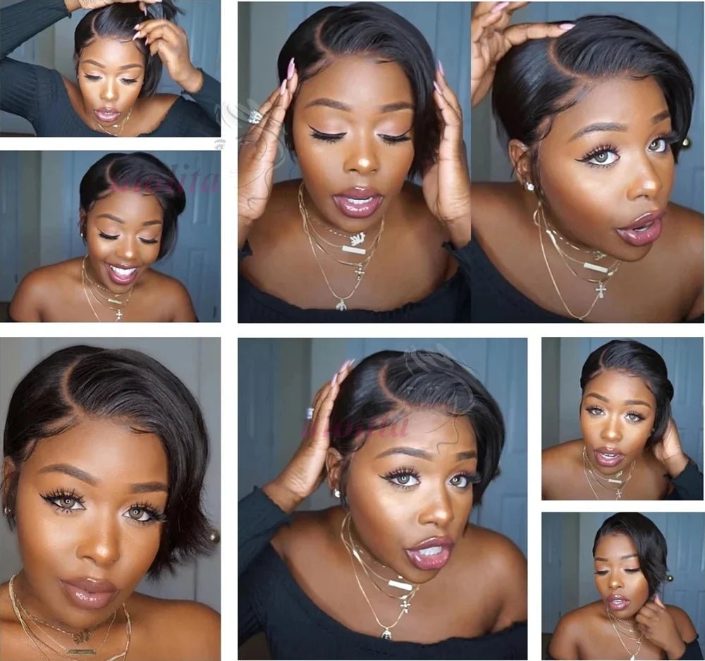Wig + Full Lace + Short Pixie Cut With Bangs Shaved Sides - SN Wigs & More