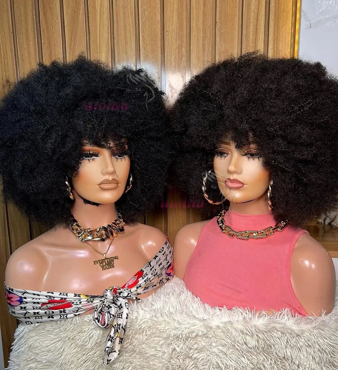 Wig Remy Human Hair Glueless With Bangs Short Pixie Afro Kinky Curly Bob Cut Style - SN Wigs & More