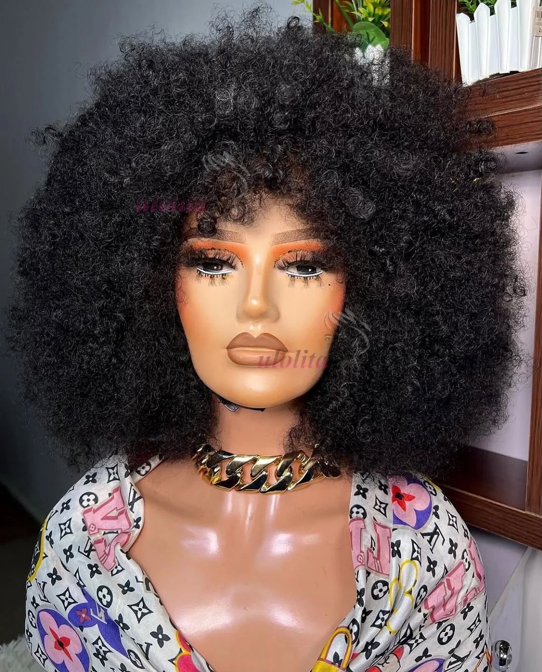 Wig Remy Human Hair Glueless With Bangs Short Pixie Afro Kinky Curly Bob Cut Style - SN Wigs & More