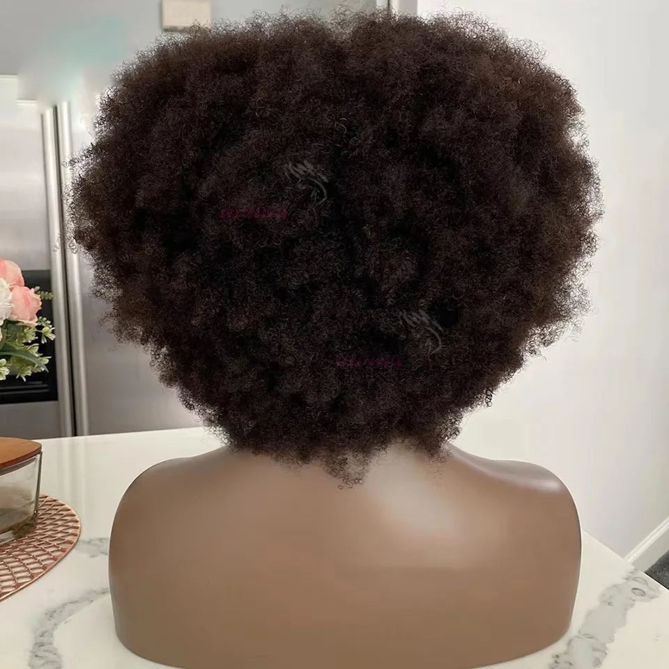 Wig Remy Human Hair Glueless With Bangs Short Pixie Afro Kinky Curly Bob Cut Style - SN Wigs & More
