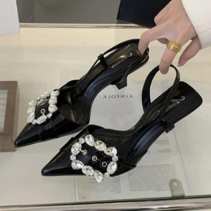 Wine Red Color Famous Sandalia Salto Alta Qualidade SlingBack Crystal Shoes Luxury Women 2024 Heels for Ladies