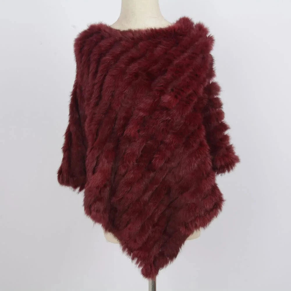 Wine Red Various Colors Fur Poncho Stretchy Soft Knitted  Rex Rabbit Fur Shawls for Lady