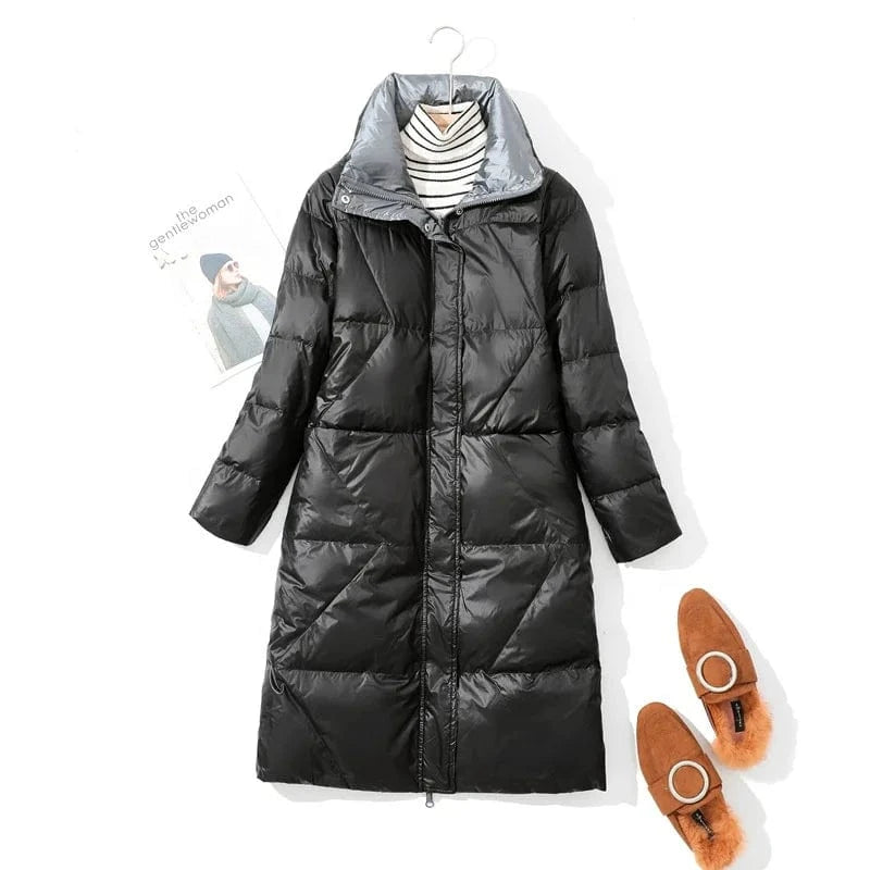 Winter 2024 New Double Wear Light Down Jacket Women's Middle School Long Korean Slim White Duck