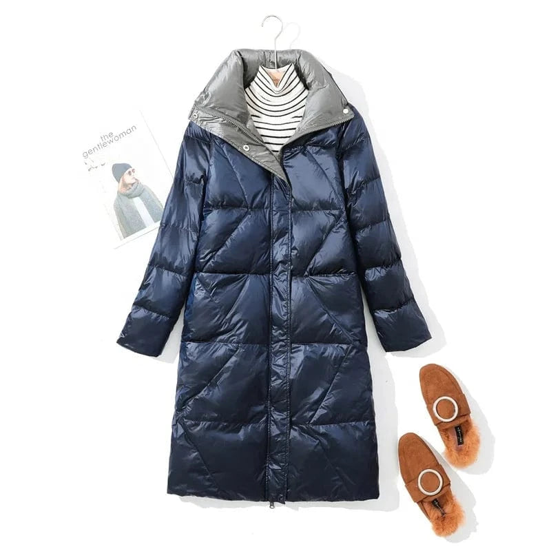 Winter 2024 New Double Wear Light Down Jacket Women's Middle School Long Korean Slim White Duck