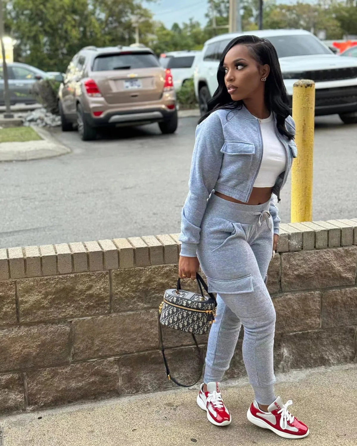 Winter Autumn Cargo Pants Outfit Set Sexy Women Two Pieces Elegant Club Matching Set Lady Casual Tracksuit