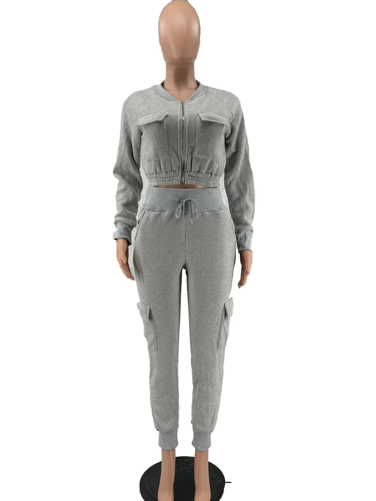 Winter Autumn Cargo Pants Outfit Set Sexy Women Two Pieces Elegant Club Matching Set Lady Casual Tracksuit