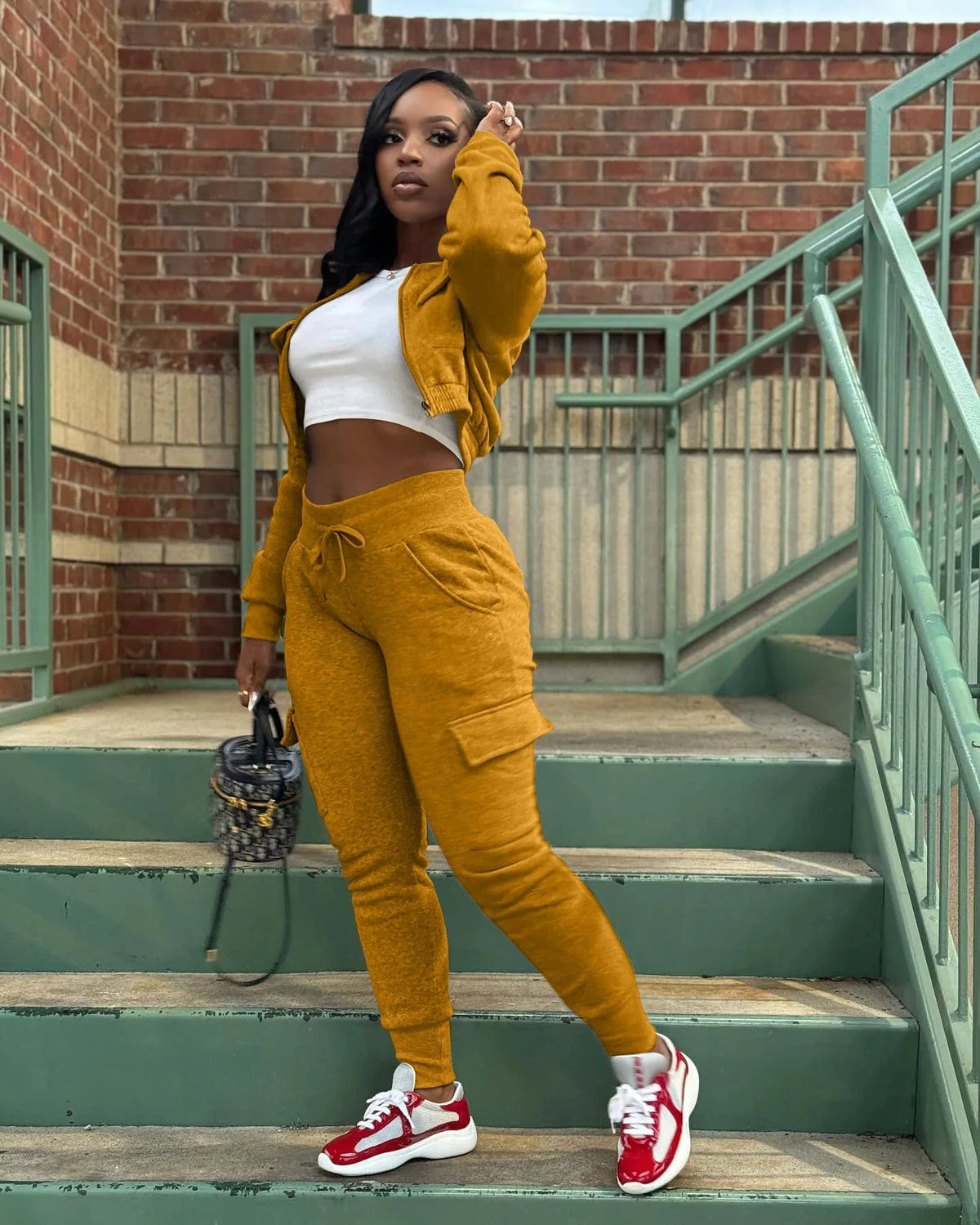Winter Autumn Cargo Pants Outfit Set Sexy Women Two Pieces Elegant Club Matching Set Lady Casual Tracksuit