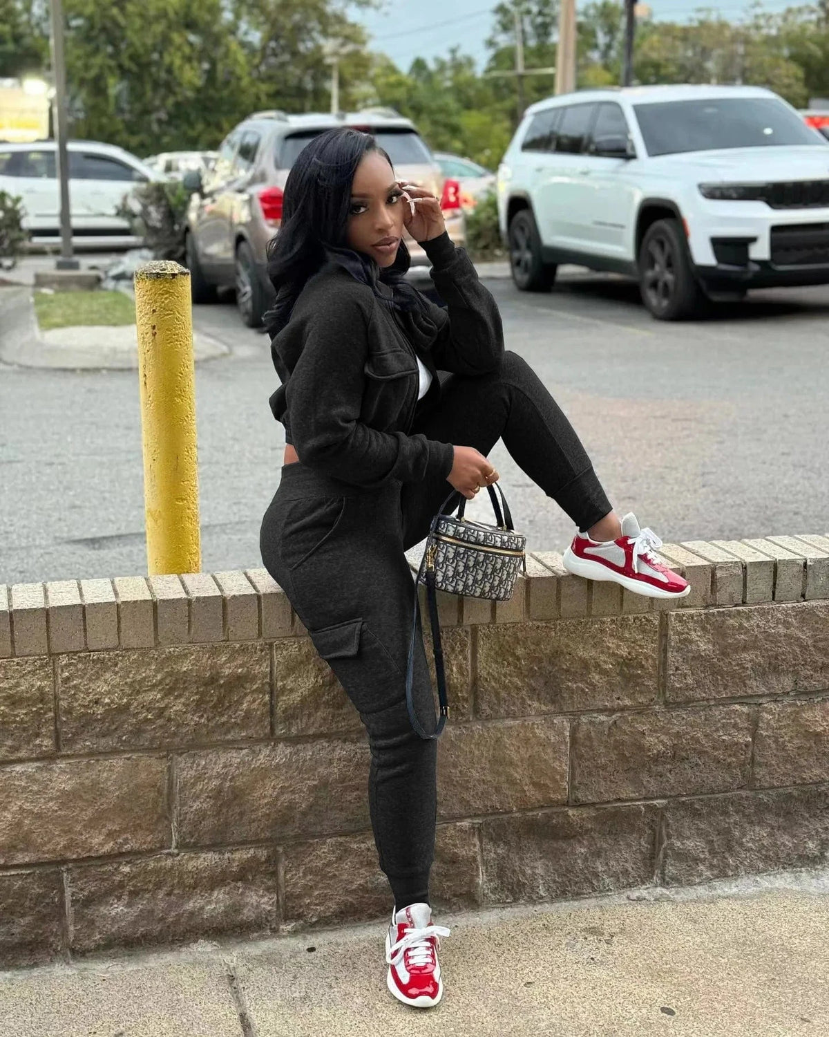 Winter Autumn Cargo Pants Outfit Set Sexy Women Two Pieces Elegant Club Matching Set Lady Casual Tracksuit