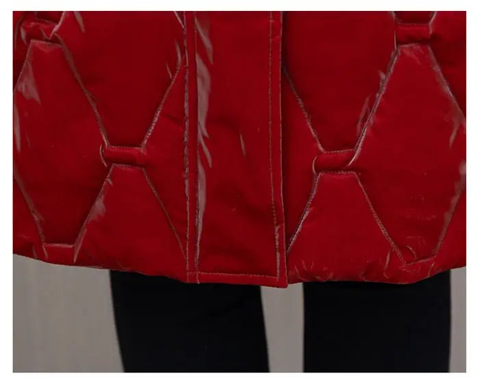 Winter Coat Detachable Hat Shiny Polyester Fabric Elegant Slim Long Style Warm Quilted Mid Length - SN Wigs & More