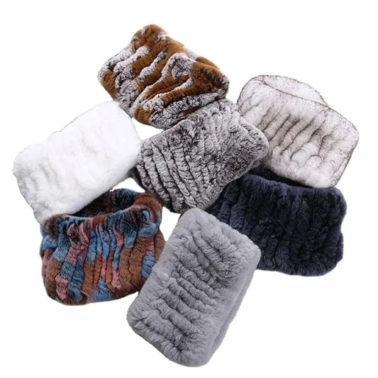 Winter Elastic Neck Ring Ear Warmer Rex Rabbit Fur Headband