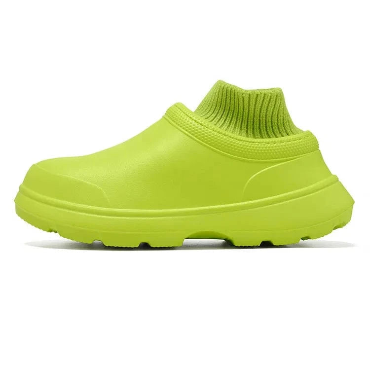 Winter EVA Platform Rain Boots Men Women Designer Rubber Sole Patchwork Knitted Elastic Sock Boots Waterproof Short Boots