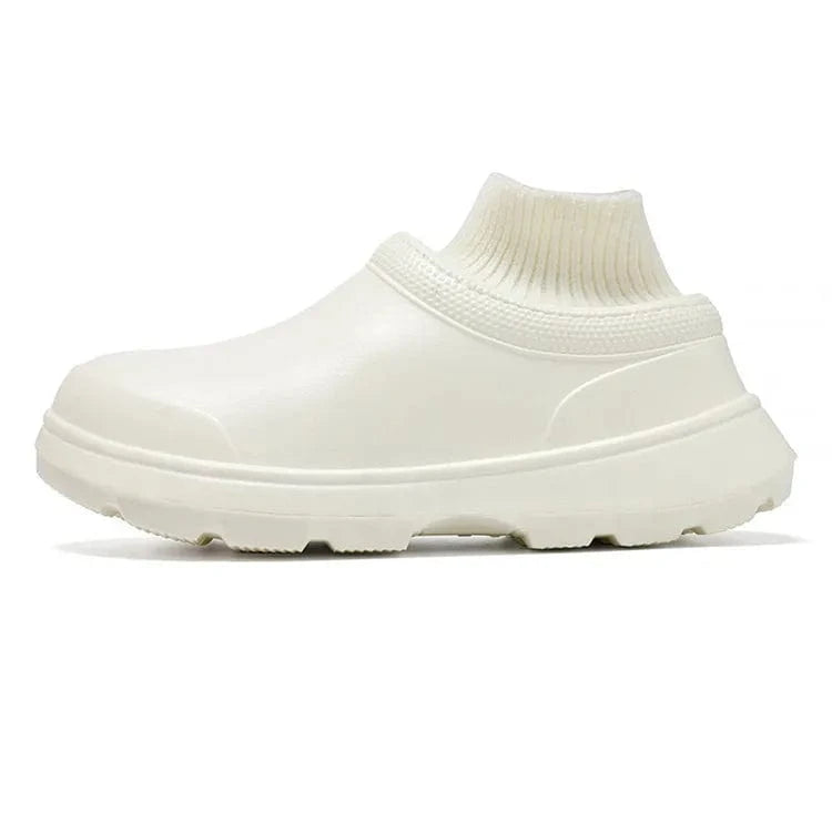 Winter EVA Platform Rain Boots Men Women Designer Rubber Sole Patchwork Knitted Elastic Sock Boots Waterproof Short Boots