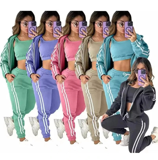 winter fall 2024 ladies casual fleece velvet velour warm clothing 3 piece women active workout set sport tracksuit for women