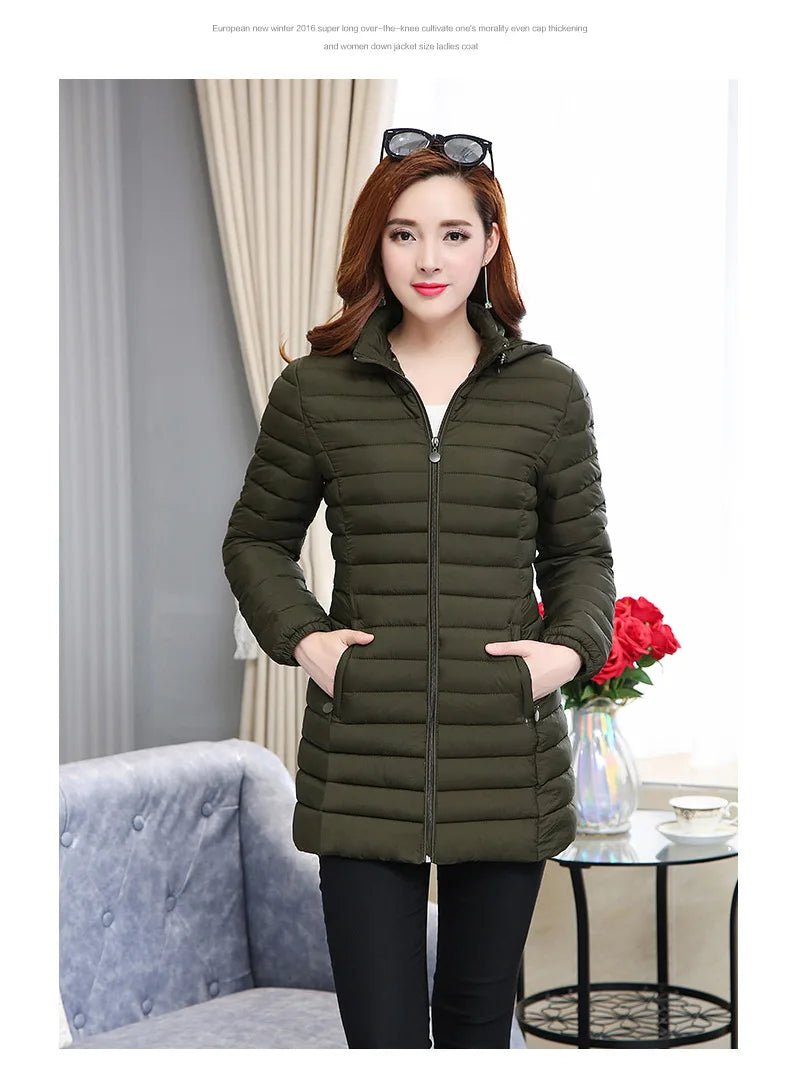 Winter Hooded Quilted Parka Coat Warm Insulated Fill Slim Fit Solid Color Everyday Outerwear - SN Wigs & More