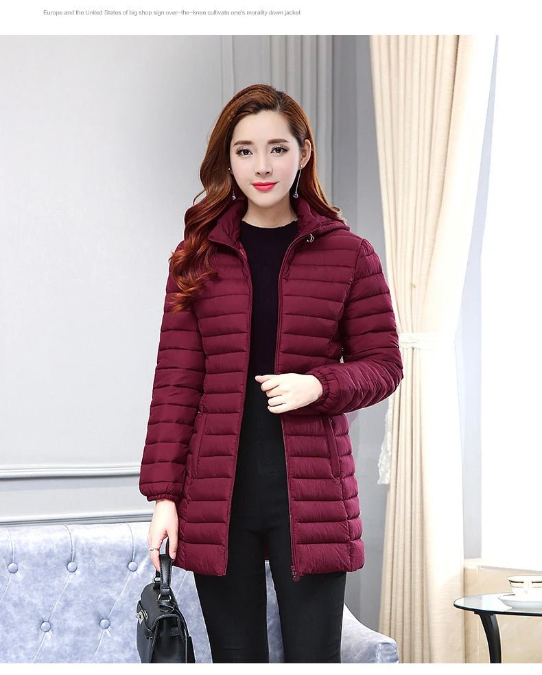 Winter Hooded Quilted Parka Coat Warm Insulated Fill Slim Fit Solid Color Everyday Outerwear - SN Wigs & More