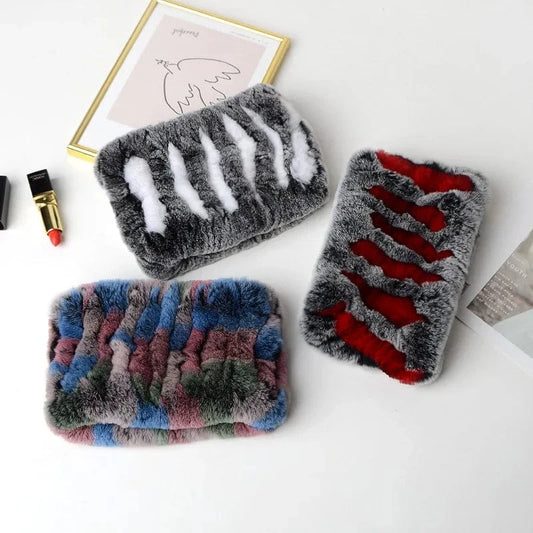 Winter Knit Rex Rabbit Fur Headbands High Elastic Knitted Neck Warmer Scarves for Women