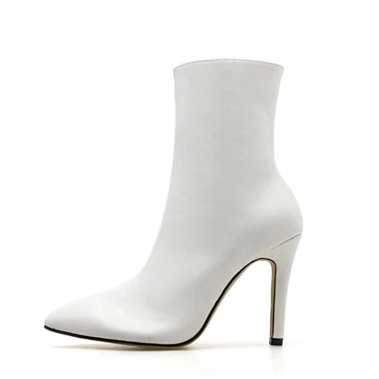 Winter New Black Slim high heeled fashion short boots with side zipper and pointed heel