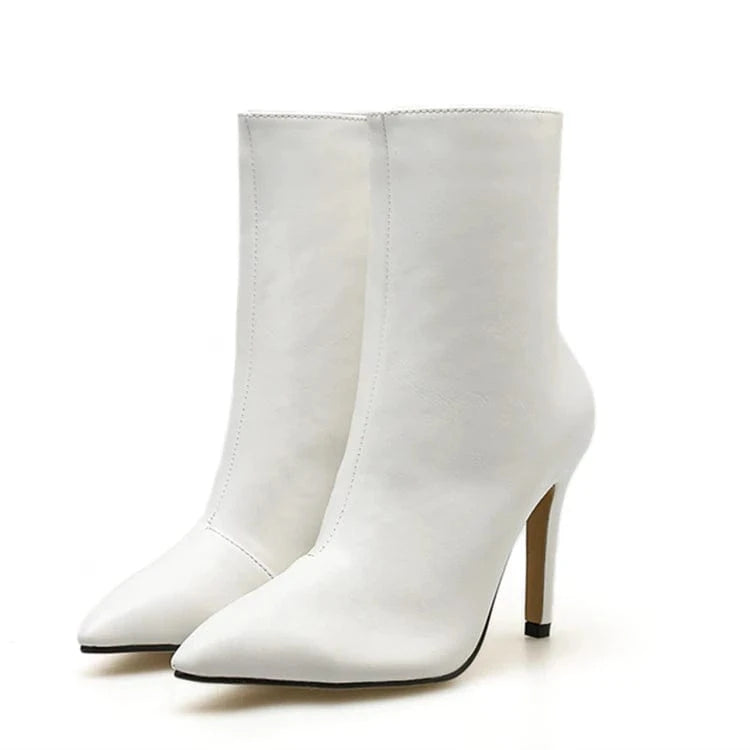 Winter New Black Slim high heeled fashion short boots with side zipper and pointed heel