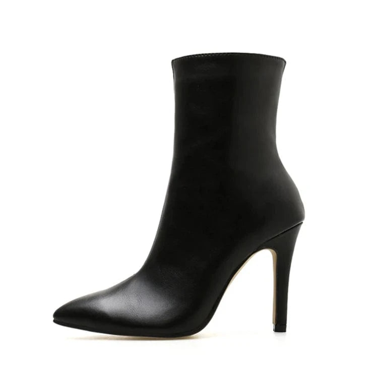 Winter New Black Slim high heeled fashion short boots with side zipper and pointed heel