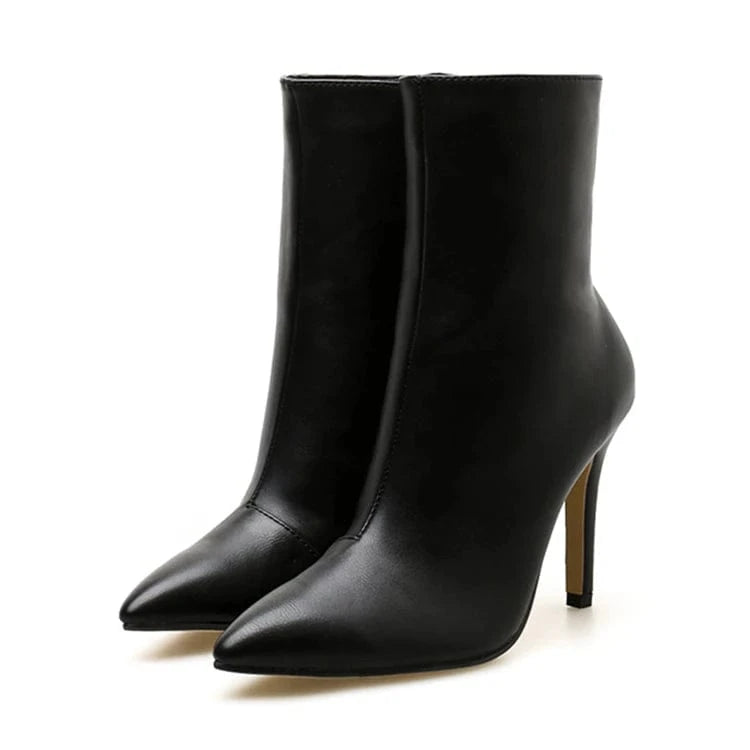 Winter New Black Slim high heeled fashion short boots with side zipper and pointed heel