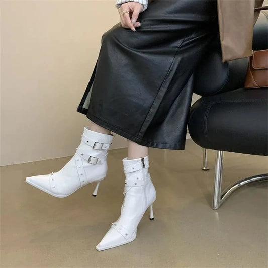 Winter New Brand Women Ankle Boot Fashion Pointed Toe Back Zipper Ladies Short Boot Thin Low Heel Dress Pumps 2024