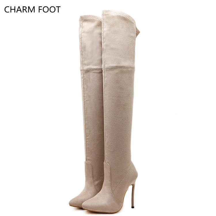 Winter new pointed toe sleeve high heeled boots, European and American women's shoes, knee high boots