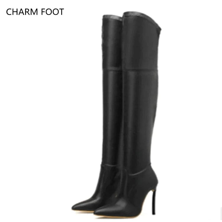 Winter new pointed toe sleeve high heeled boots, European and American women's shoes, knee high boots